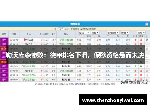 勒沃库森惨败：德甲排名下滑，保欧资格悬而未决
